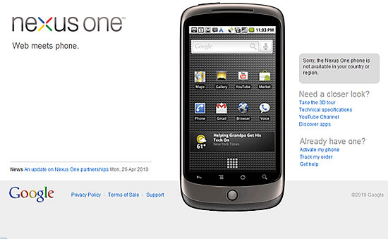 Google Nexus Oneストアが閉店 Google Nexus Oneストアが閉店