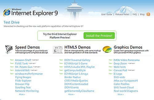 Microsoft HTML5 デモサイト『Test Drive』を一般公開 Microsoft HTML5 デモサイト『Test Drive』を一般公開